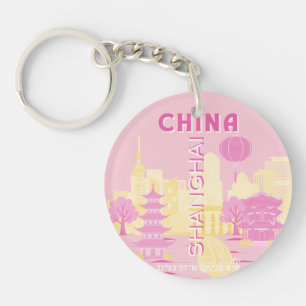 Shanghai China Travel Pink Poster Key Ring