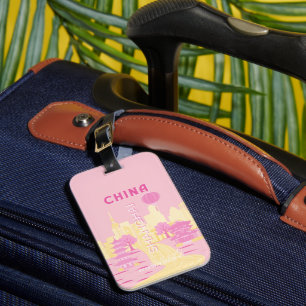 Shanghai China Travel Pink Poster Luggage Tag