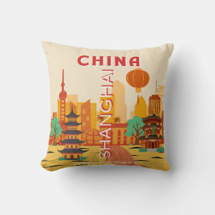 Shanghai China Travel Retro Poster Cushion