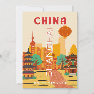 Shanghai China Travel Retro Poster Invitation