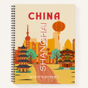 Shanghai China Travel Retro Poster Notebook