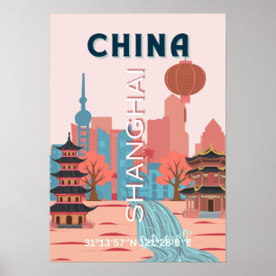 Shanghai China Travel Retro Vintage Poster