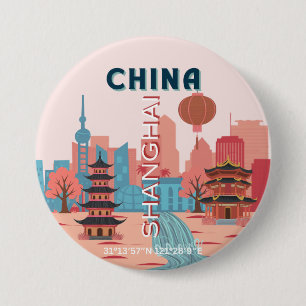 Shanghai China Travel Retro Vintage Poster 7.5 Cm Round Badge
