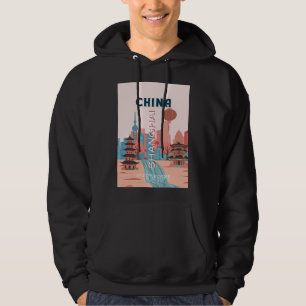 Shanghai China Travel Retro Vintage Poster Hoodie