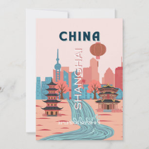 Shanghai China Travel Retro Vintage Poster Invitation
