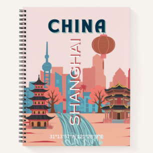 Shanghai China Travel Retro Vintage Poster Notebook