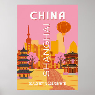 Shanghai China Travel Vintage Poster
