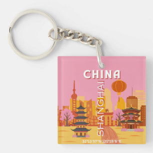 Shanghai China Travel Vintage Poster Key Ring