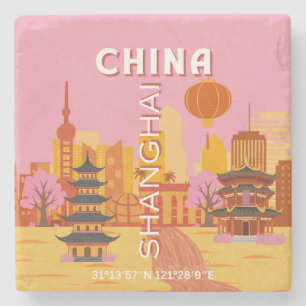 Shanghai China Travel Vintage Poster Stone Coaster