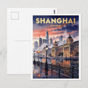 Shanghai China Vintage Travel Postcard