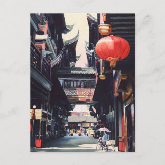 "Shanghai Market" China Watercolor Postcard