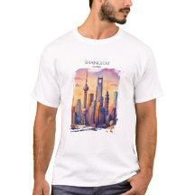 Shanghai Skyline China Travel Watercolor