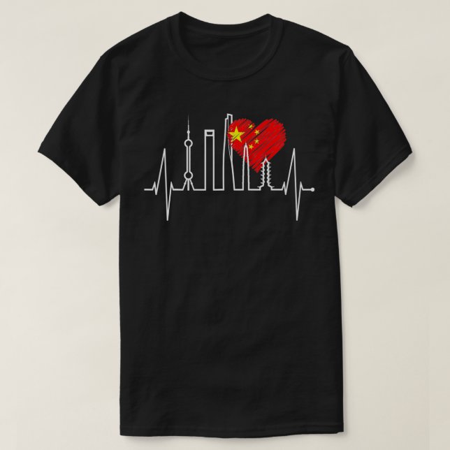 Shanghai Skyline Heartbeat Heart China Asia I Love T-Shirt (Design Front)