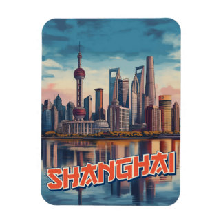 Shanghai Skyline Poster: Vibrant Cityscape  Magnet