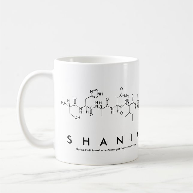 Shania peptide name mug (Left)