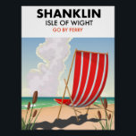 Shanklin Beach isle of wight travel poster. Poster<br><div class="desc">Shanklin beach Isle of wight "Go By Ferry" vintage style beach poster with a striped deck chair.</div>