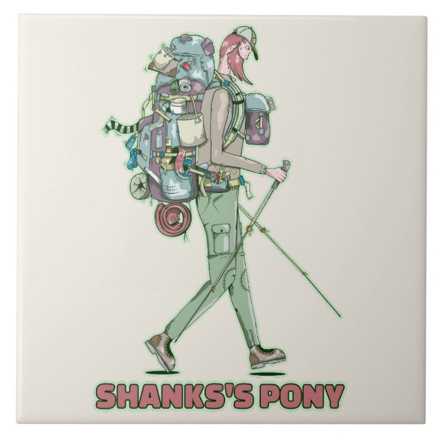 Shanks's pony funny hiker walking ceramic tile (Front)
