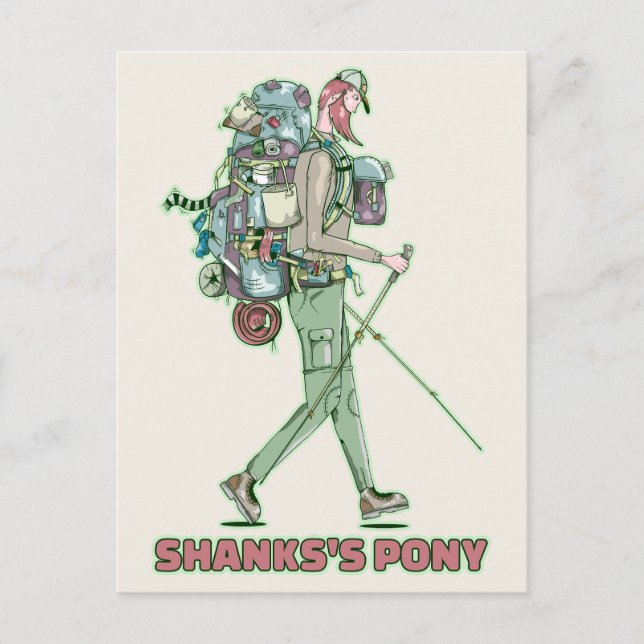 Shanks's pony funny hiker walking postcard (Front)