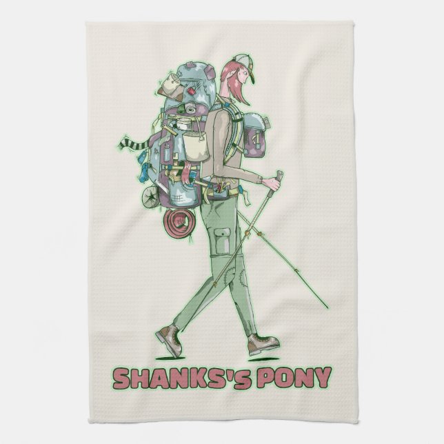 Shanks's pony funny hiker walking tea towel (Vertical)