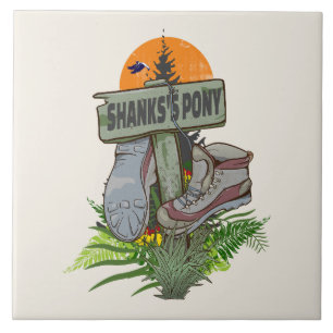 Shanks's pony old hiking boots ceramic tile