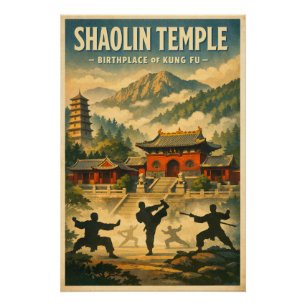 Shaolin Temple, China, in a classic retro Poster