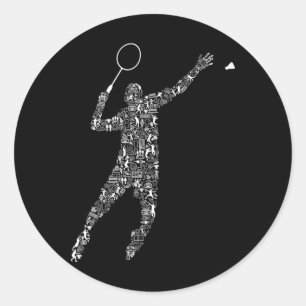 Shape Collage Silhouette Badminton Player Shirt Ba Classic Round Sticker