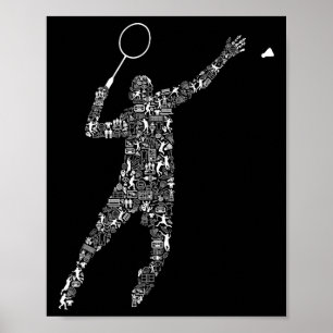 Shape Collage Silhouette Badminton Player Shirt Ba Poster