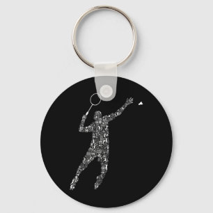 Shape Collage Silhouette Badminton Player Shirt _ Key Ring