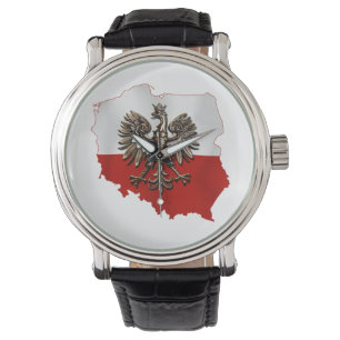 Shape of Poland with polish Flag colours and Eagle Watch