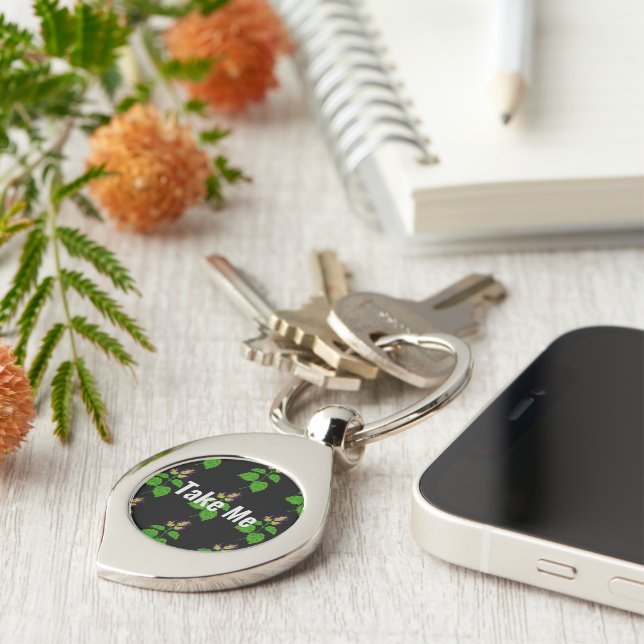Shape Swirl Take Me Text Metal Keychain leaf image (Side)