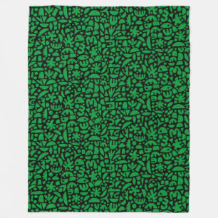 Shapes Abstract 140821 - Grass Green on Black Fleece Blanket
