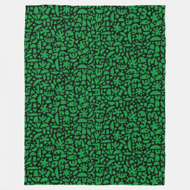 Shapes Abstract 140821 - Grass Green on Black Fleece Blanket (Front)