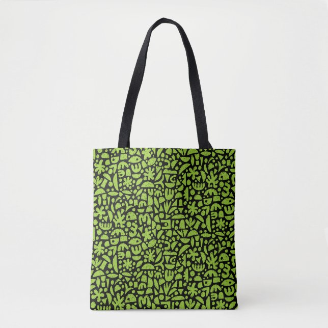 Shapes Abstract 140821 - Martian Green on Black Tote Bag (Front)