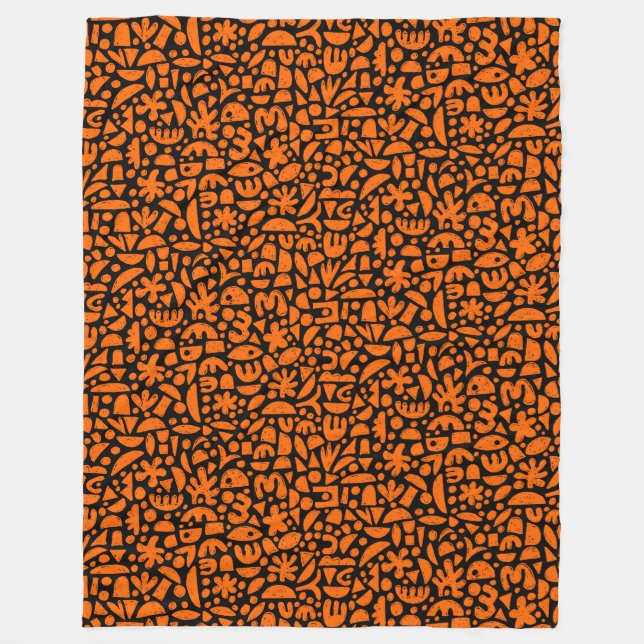 Shapes Abstract 140821 - Orange on Black Fleece Blanket (Front)