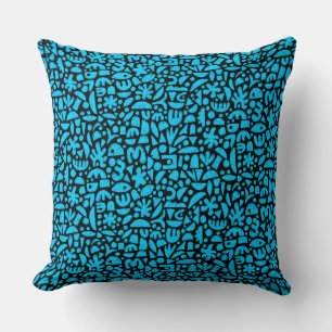 Shapes Abstract 140821 -  Sky Blue on Black Cushion