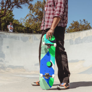 Shapes and circles in green and blue skateboard