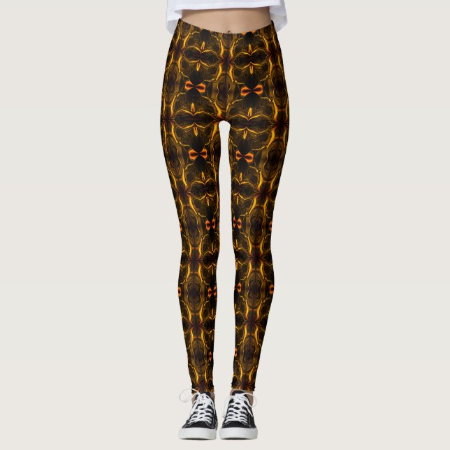 Shapes, gold dashes float in the dark background. leggings (Front)