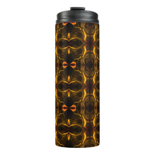 Shapes, 'gold strokes float' over dark background thermal tumbler