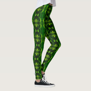 Shapes, “green traces float” in dark fund. leggings