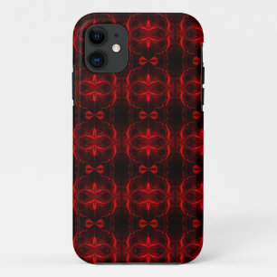 Shapes in red floating on black background iPhone 11 case