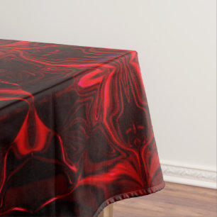 Shapes in red floating on black background. tablecloth
