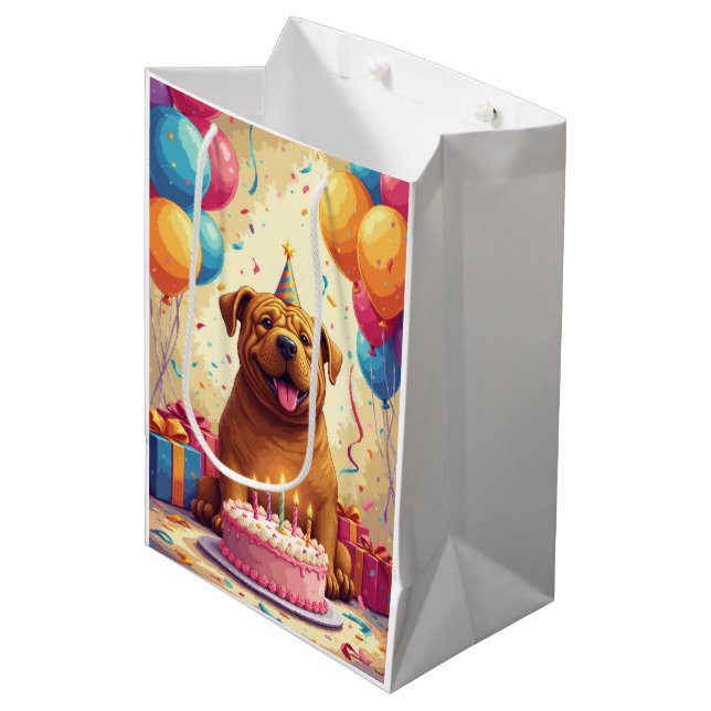 Shar-Pei Birthday Celebration Medium Gift Bag (Front Angled)