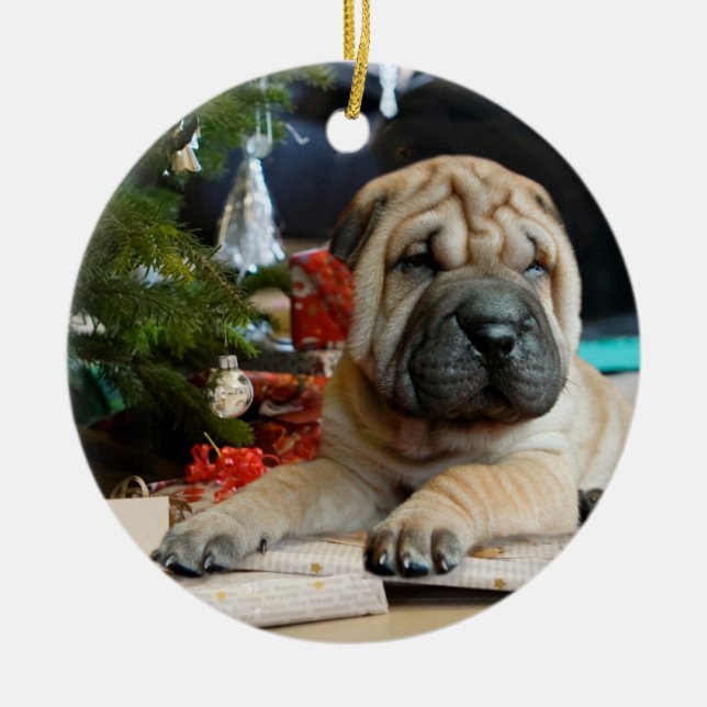 Shar Pei Christmas Ceramic Ornament (Front)
