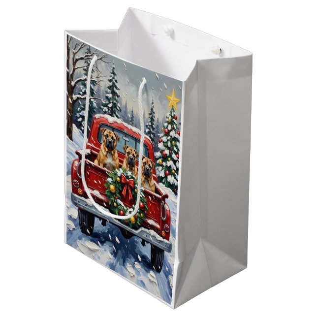 Shar Pei Christmas Red Truck Holiday Medium Gift Bag (Front Angled)