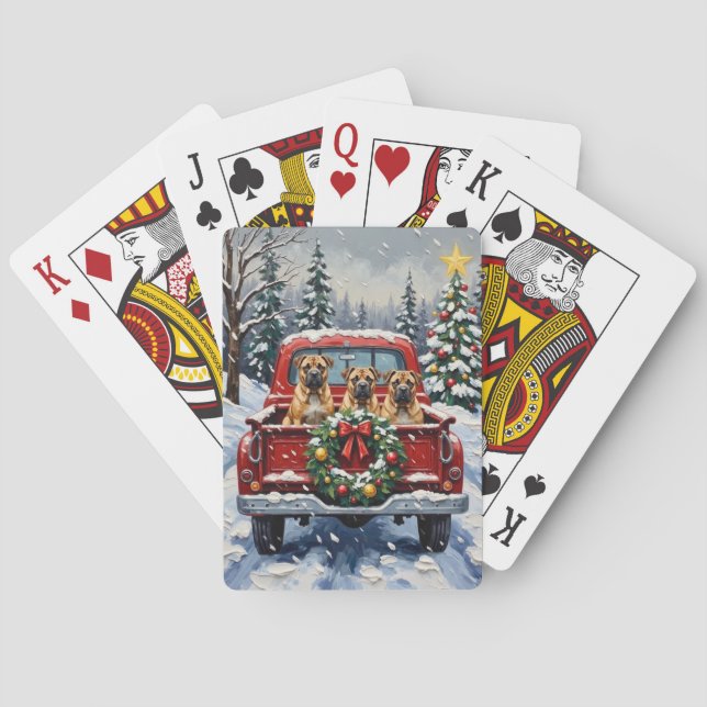Shar Pei Christmas Red Truck Holiday Playing Cards (Back)