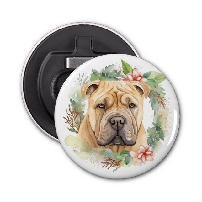 Shar Pei Christmas Wreath Festive Pup  Bottle Opener (Front)