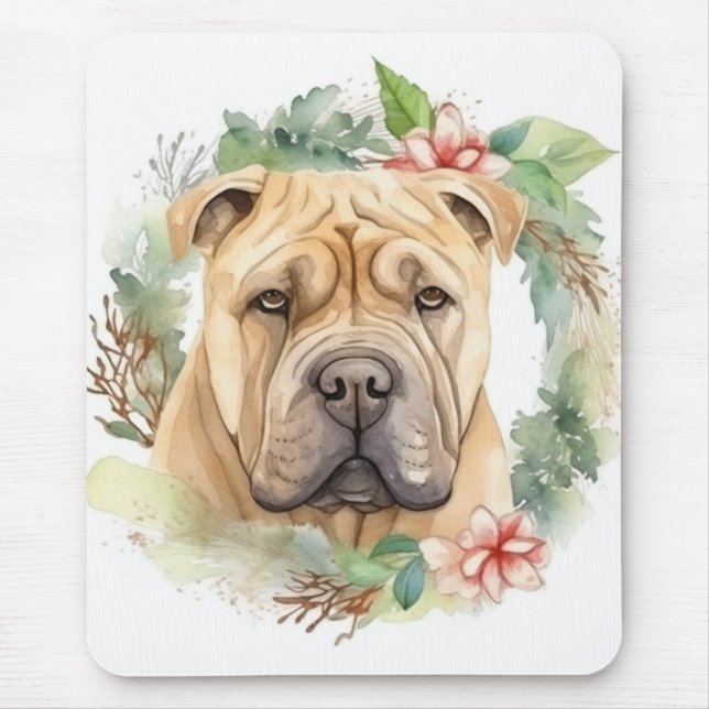 Shar Pei Christmas Wreath Festive Pup  Mouse Pad (Front)
