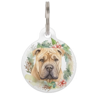 Shar Pei Christmas Wreath Festive Pup  Pet Tag