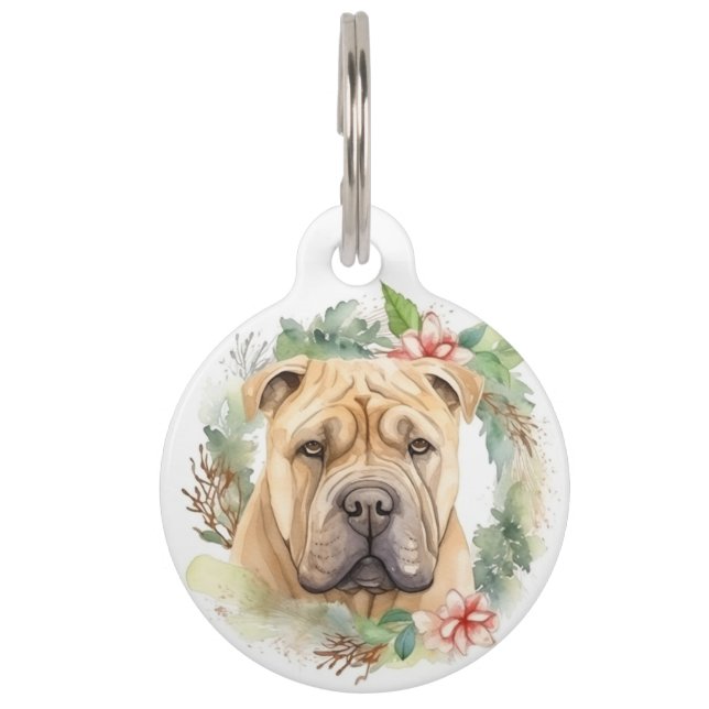 Shar Pei Christmas Wreath Festive Pup  Pet Tag (Front)