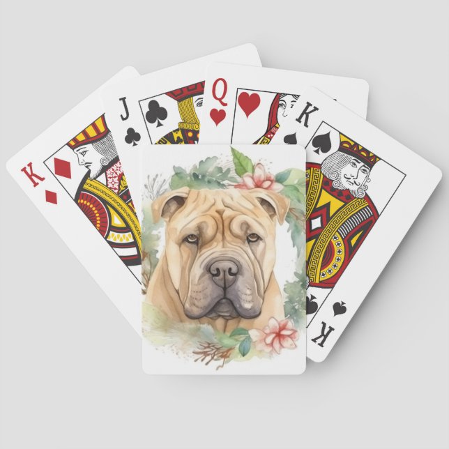 Shar Pei Christmas Wreath Festive Pup  Playing Cards (Back)